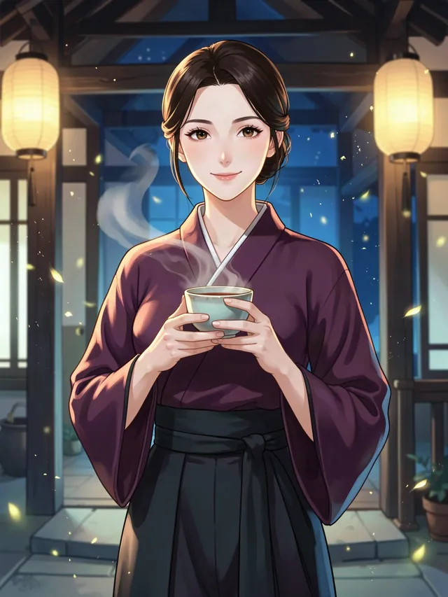 Chiyo Kurata, keeps the onsen inn — an AI roleplay character from the Tsukimi world of Mythx