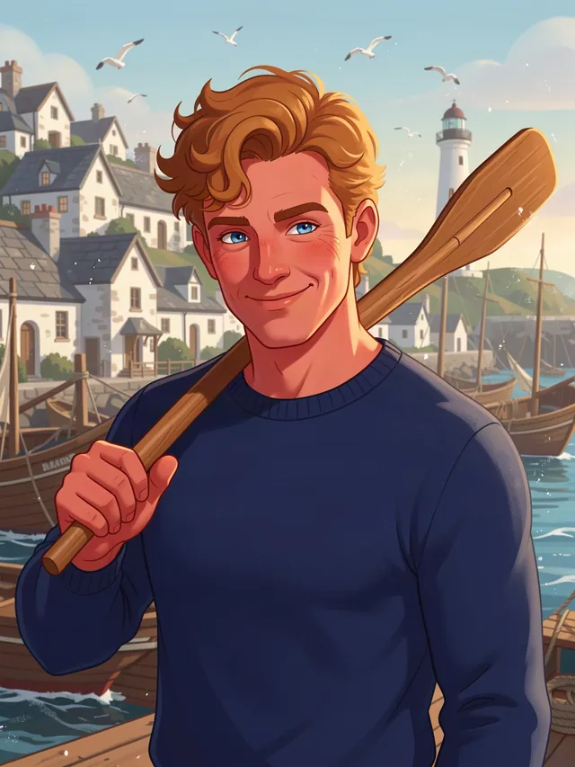 Jem Croft, rows the harbor ferry — an AI roleplay character from the Saltwick world of Mythx