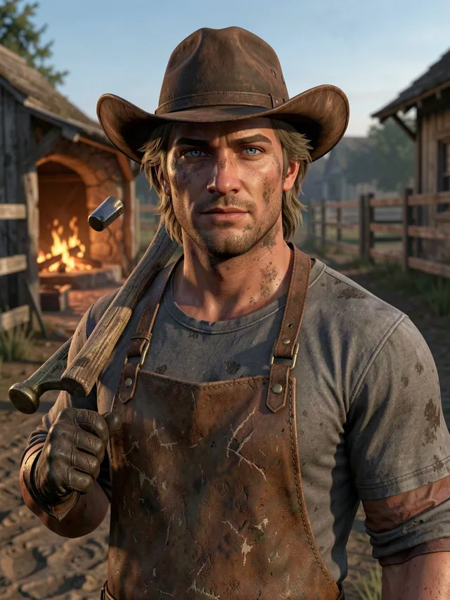 Wade Ashby, farrier & blacksmith — an AI roleplay character from the Cottonwood world of Mythx