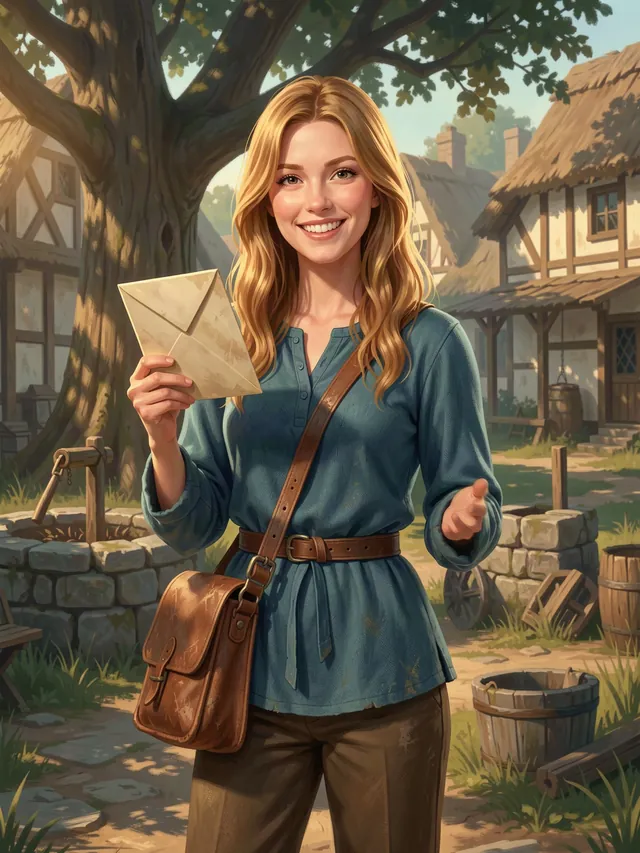 Wren Fenn, letter carrier — an AI roleplay character from the Emberhollow world of Mythx