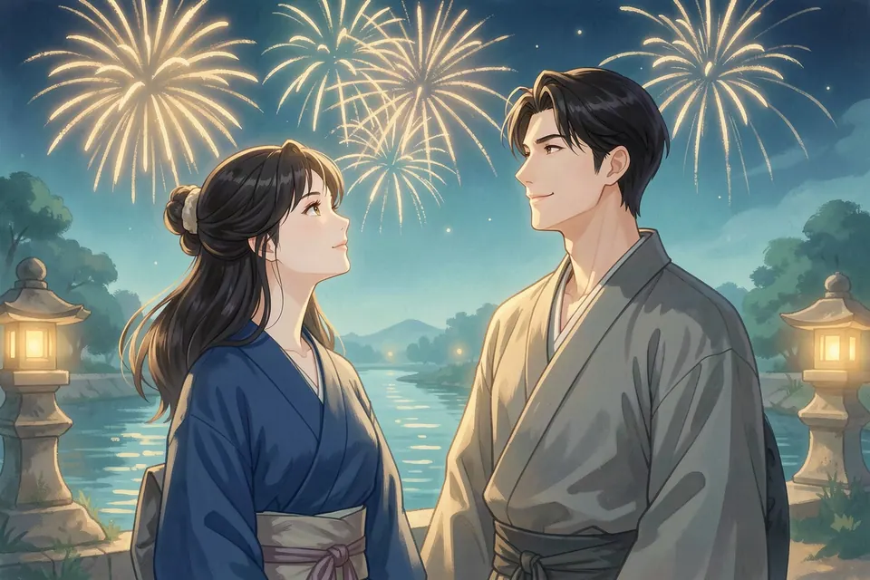 Say it before the fireworks end. — an AI adventure game scene from the Tsukimi world of Mythx