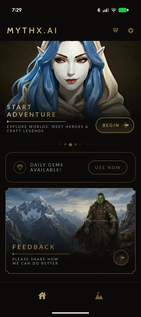 Mythx AI adventure scene on a mobile phone