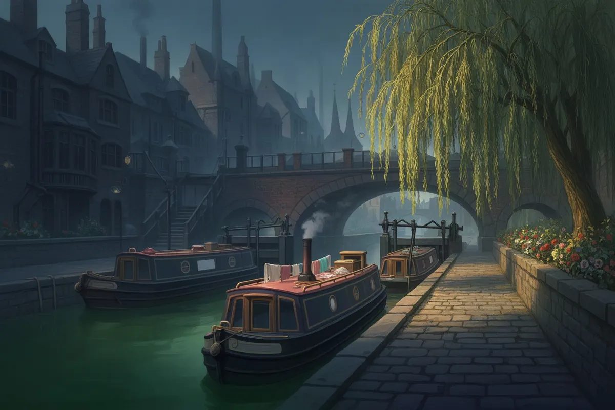 The Canal Basin in Bellsworth, in Bellsworth's victorian splash art